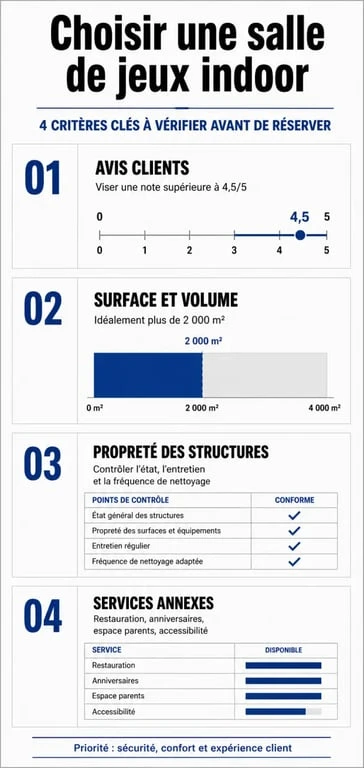 Infographie des critères de choix pour une salle de jeux indoor de qualité
