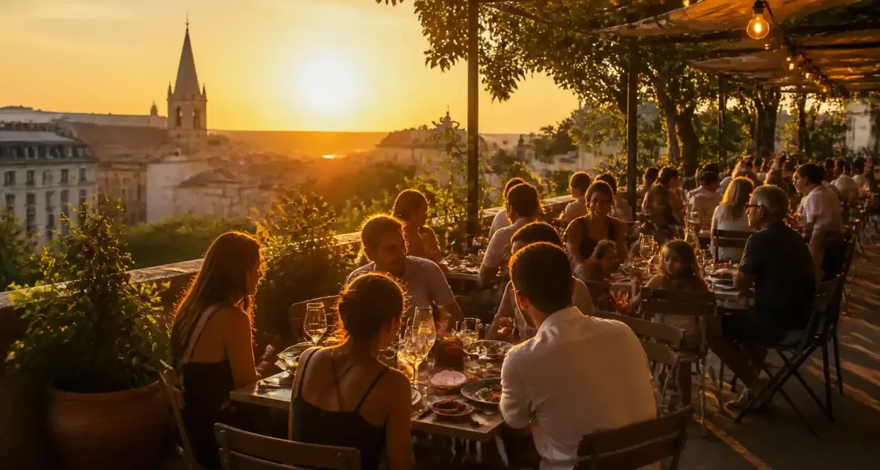 Terrasse conviviale d'un restaurant familial à Montpellier