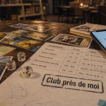 Club jeux de société autour de moi : table avec cartes, horaires et ambiance