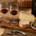 dégustation de vin montpellier : verres, vin rouge et fromages à Montpellier