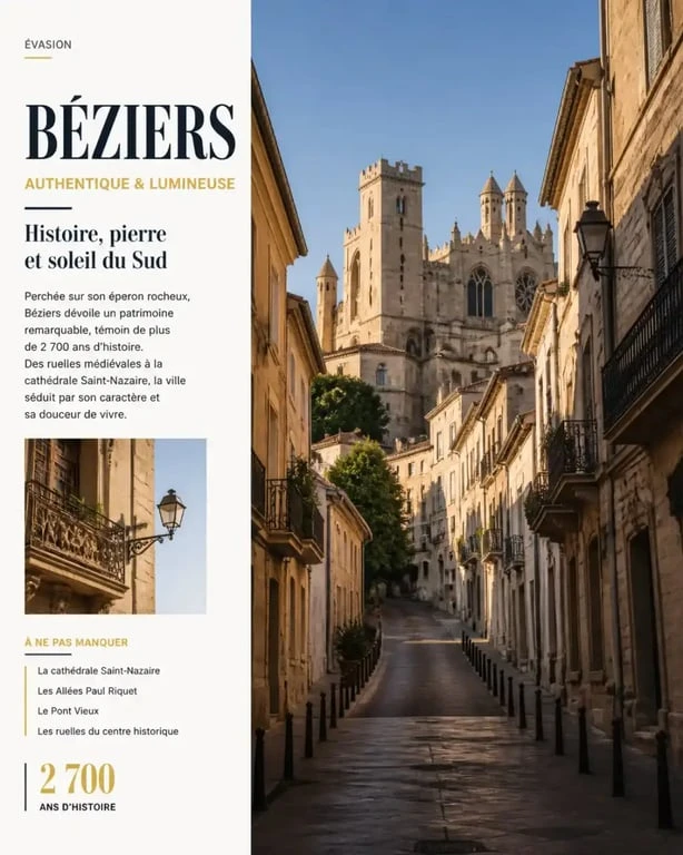 Vue pittoresque du centre historique de Béziers pour une animation béziers ce week end