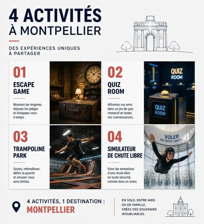 Infographie des meilleures expériences et activités à faire à Montpellier
