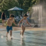 Enfants jouant à des jeux d’eau ouverts près de chez vous, jeux d'eau autour de moi