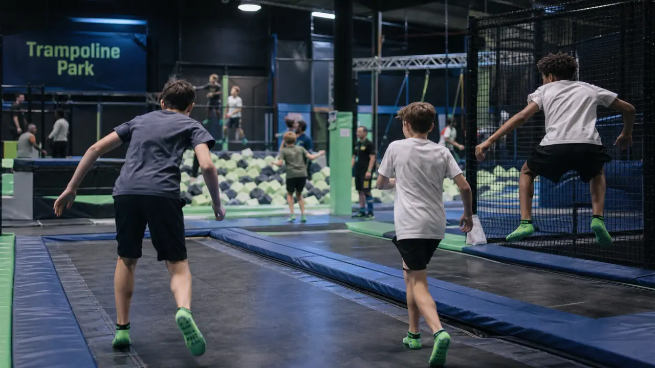 Trampoline parc intérieur : enfants qui sautent