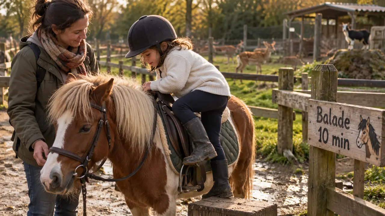 Balade poney montpellier : enfant en casque sur un poney près de Montpellier