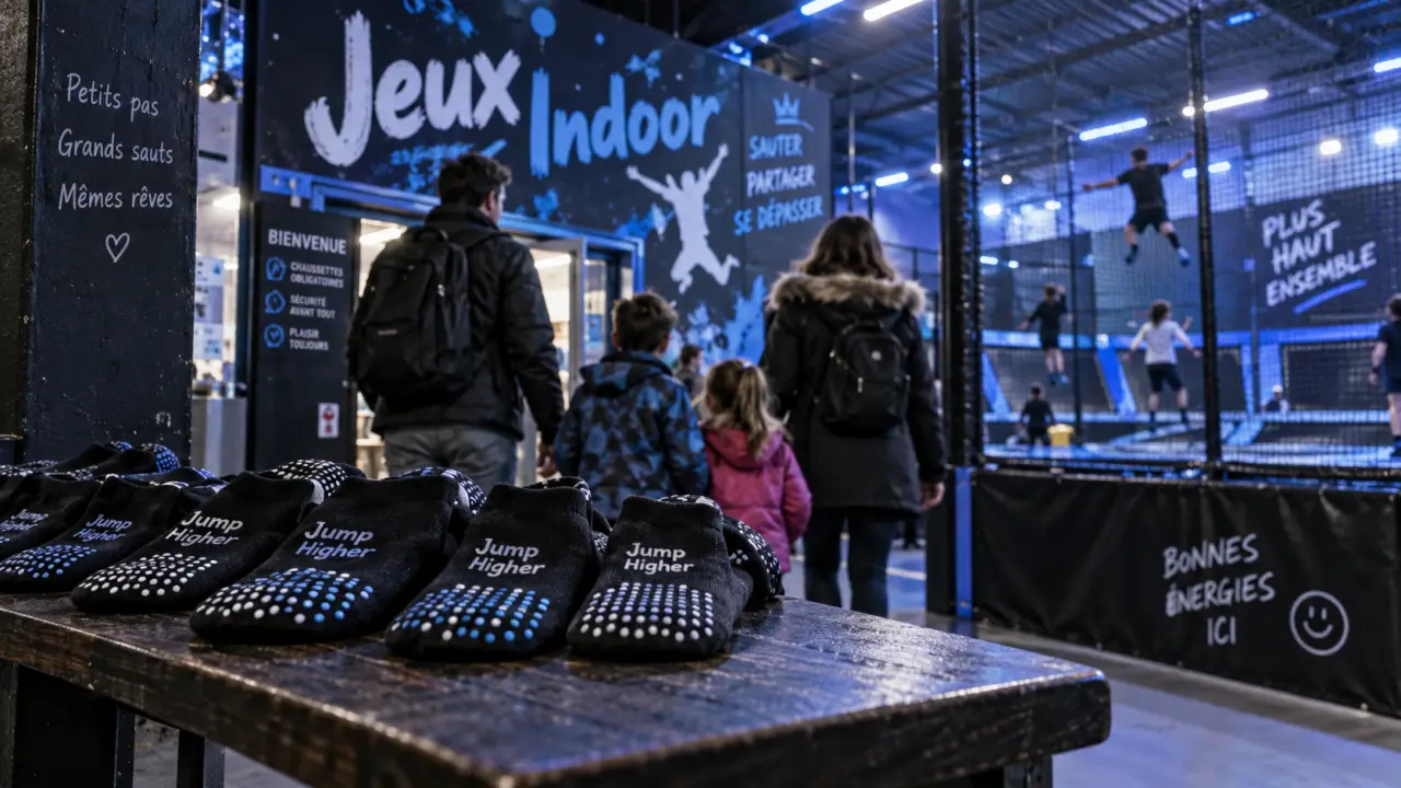 Jeux indoor Montpellier : famille sur trampolines