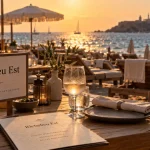 Restaurant Agde plage, vue sur Fort Brescou au coucher du soleil