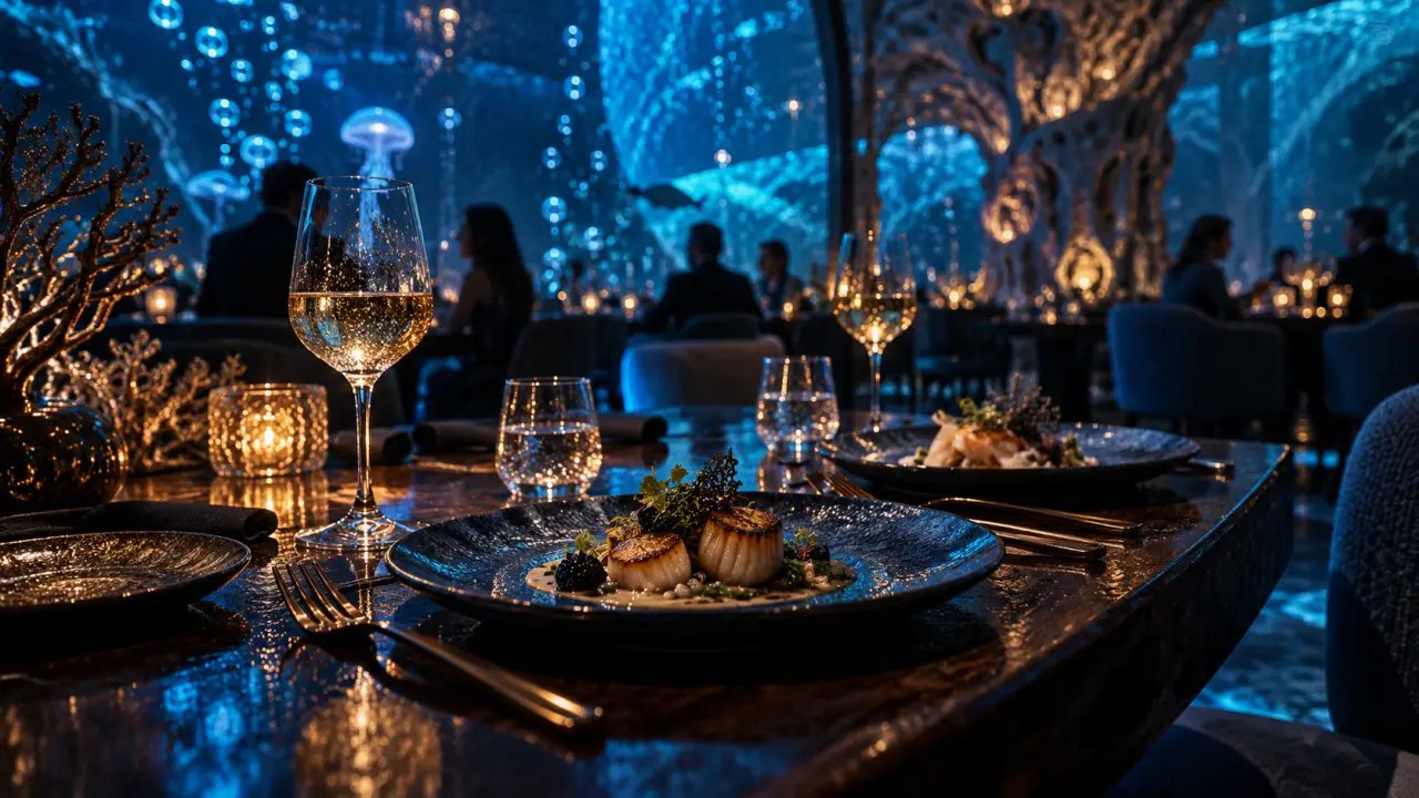 Restaurant immersif Montpellier Odysseum : dîner sous les mers Under the Sea, ambiance bleue et corail